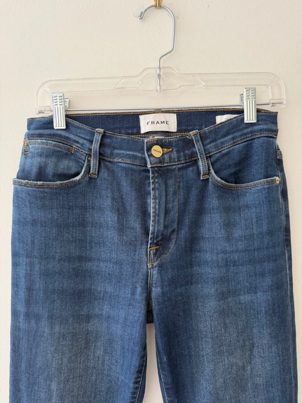 Frame 'Le High Flare' Dark Denim Stretch 5 Pocket Zip Size 27